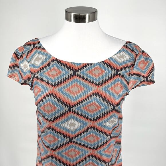 Paraella Womens Geometric Cap Sleeve Sheath Dress Size M Blue Coral Tan - Picture 2 of 15